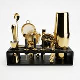 Zestaw barmański 16-elementowy z drewnianym stojakiem, kolor złoty