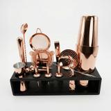 Zestaw barmański 16-elementowy z drewnianym stojakiem, kolor miedziany