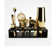 Zestaw barmański 16-elementowy z drewnianym stojakiem, kolor złoty