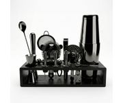 Zestaw barmański 16-elementowy z drewnianym stojakiem, kolor czarny metalic (gun-metal)