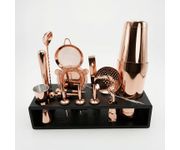 Zestaw barmański 16-elementowy z drewnianym stojakiem, kolor miedziany