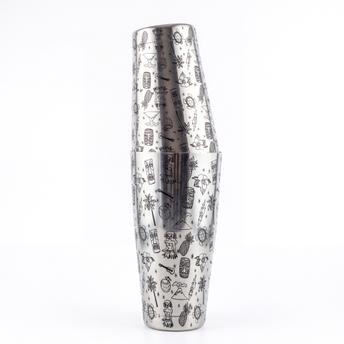Shaker 2-częściowy Tin-Tin 700ml, obciążony, stal nierdzewna, wzór Tiki