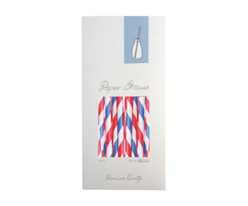Słomki Rurki cocktailowe Jumbo, papierowe, wzór niebiesko-biało-czerwone