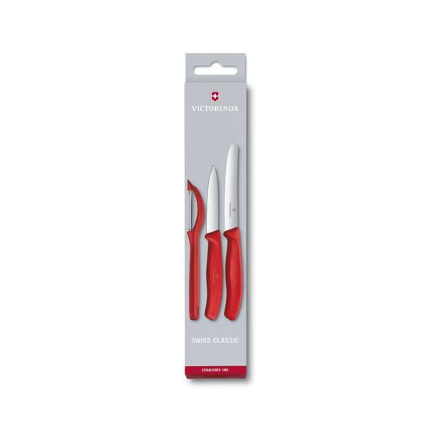 Zestaw - 2x nóż plus obieraczka (peeler) Victorinox, kolor czerwony