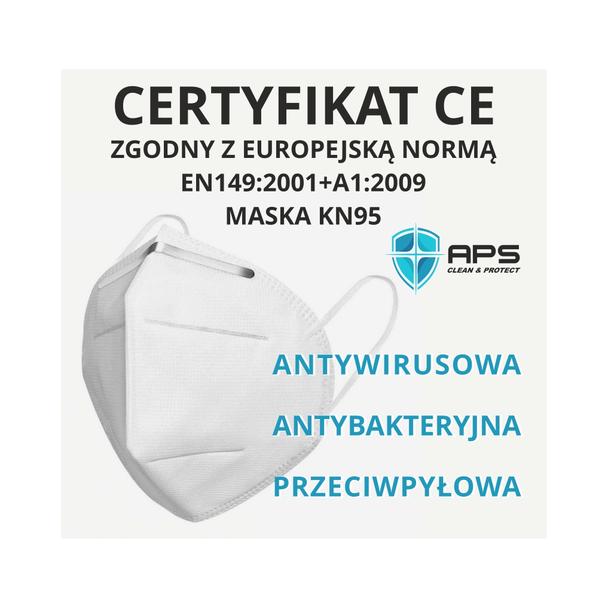 Maseczka KN95 FFP2 ochronna wielorazowa 4-warstwowa (1szt.) APS Clean & Protect wiązanie z tyłu głowy
