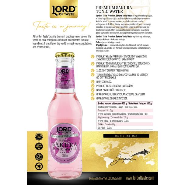 Lord of Taste, Premium Sakura (kwiat wiśni) Tonic Water, napój butelka 200ml