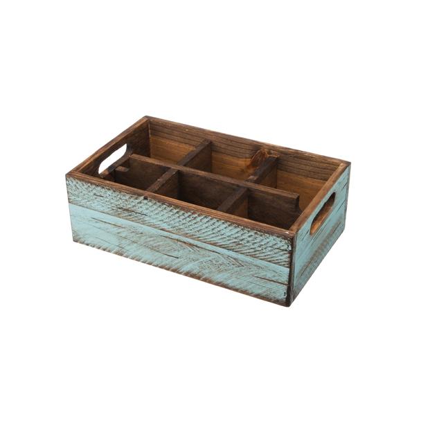 Pojemnik drewniany z 6 przegródkami, turkusowy