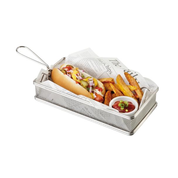 Koszyczek do serwowania potraw, prostokątny 26x13cm, stal nierdzewna