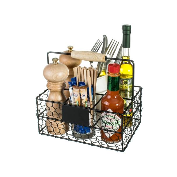 Koszyczek serwisowy metalowy czarny z tabliczką 21x14x9,5cm