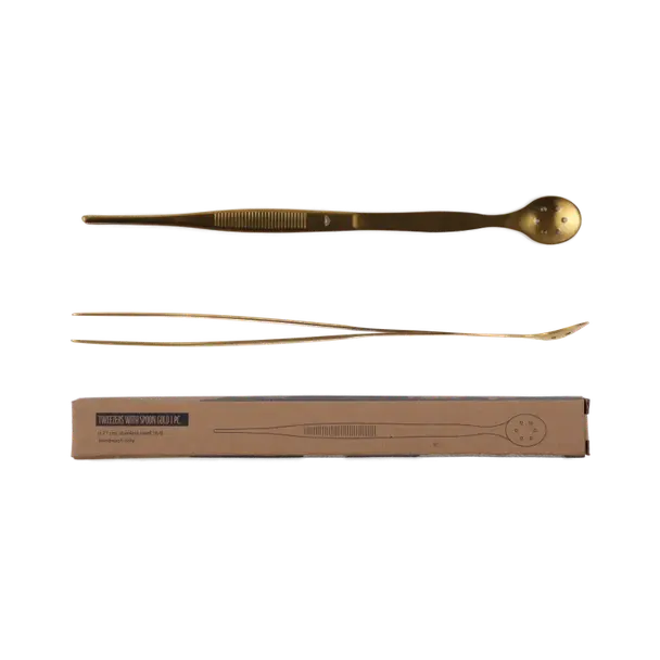 Pinceta, szczypce do owoców APS Ginza z łyżką barmańską, stal nierdzewna 27cm, kolor złoty