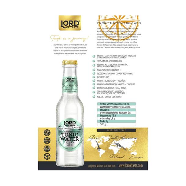 Lord of  Taste, Premium Elderflower (kwiat bzu) Tonic Water, napój butelka 200ml