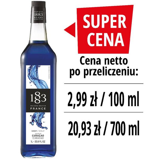 Syrop 1883 Routin Blue Curacao, szklana butelka 1L