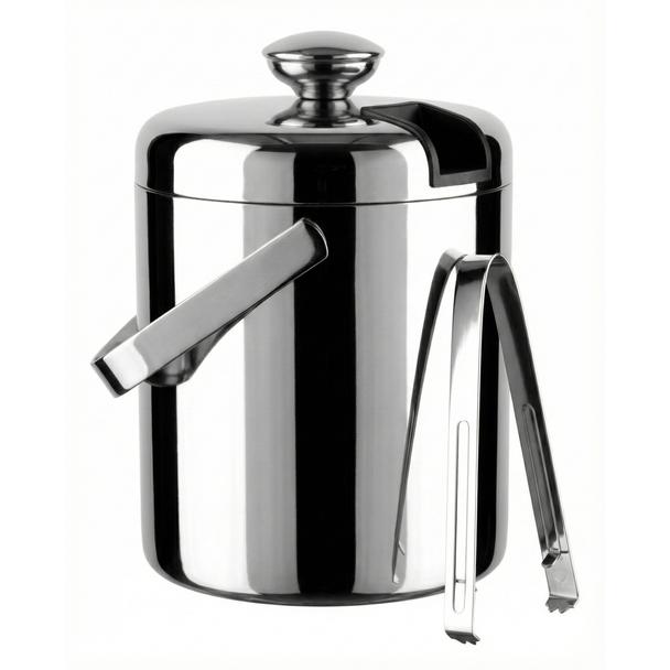 Pojemnik na lód stal nierdzewna ze szczypcami 1,3L