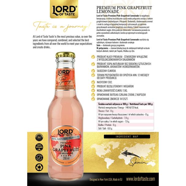 Lord of Taste, Premium Grapefruit Soda (Lemoniada grejpfrutowa), szklanka butelka 200ml