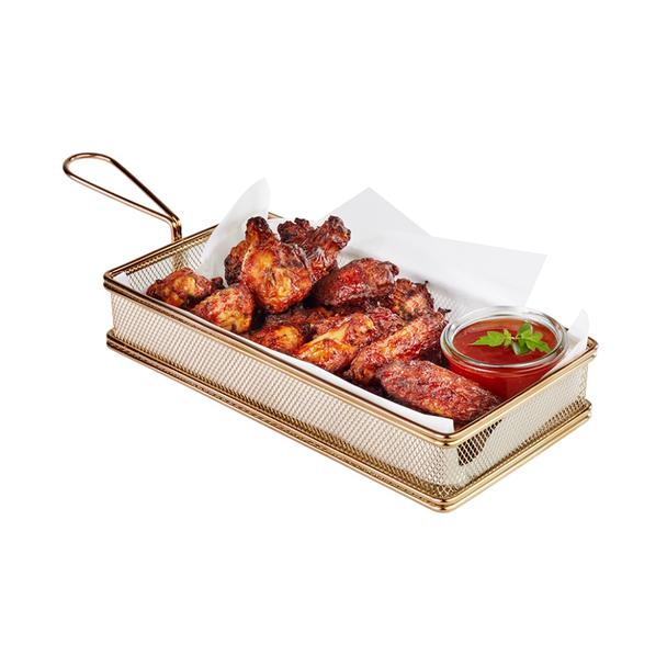 Koszyczek do serwowania potraw, prostokątny 26x13cm, stal nierdzewna, kolor złoty