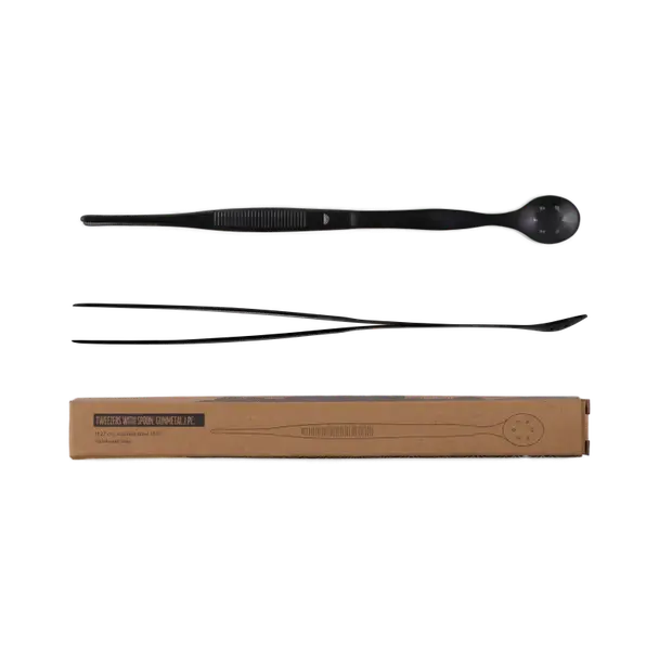 Pinceta, szczypce do owoców APS Ginza z łyżką barmańską, stal nierdzewna 27cm, kolor czarny metallic (Gun Metal)