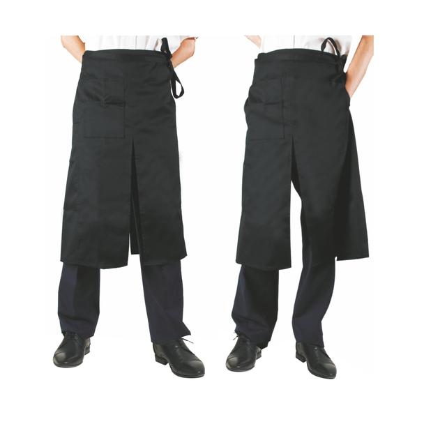 Zapaska kelnerska (fartuch) z rozcięciem oraz kieszonką 100x80cm, czarna