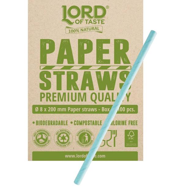 Słomki Rurki cocktailowe Jumbo papierowe 8x200mm, pastelowe niebieskie (100szt.)