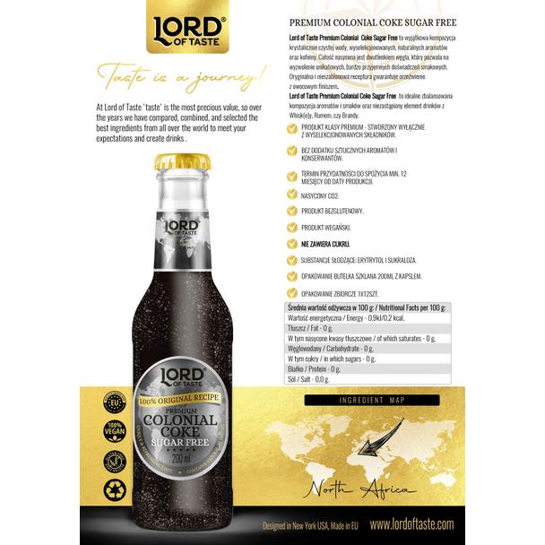 Lord of Taste, Premium Colonial Coke (Cola) SUGAR FREE, napój butelka 200ml