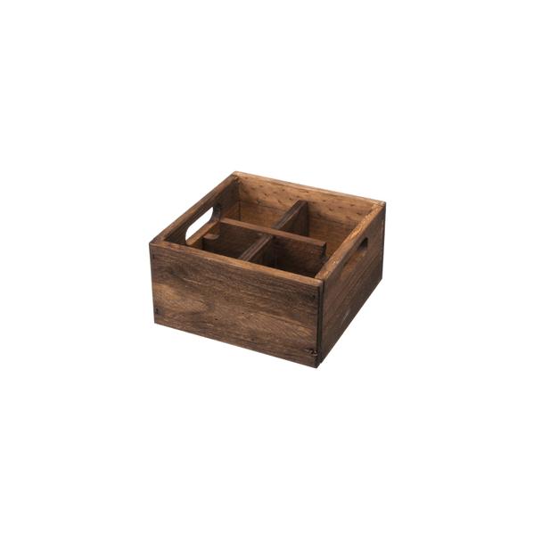 Pojemnik drewniany z 4 przegródkami, brązowy