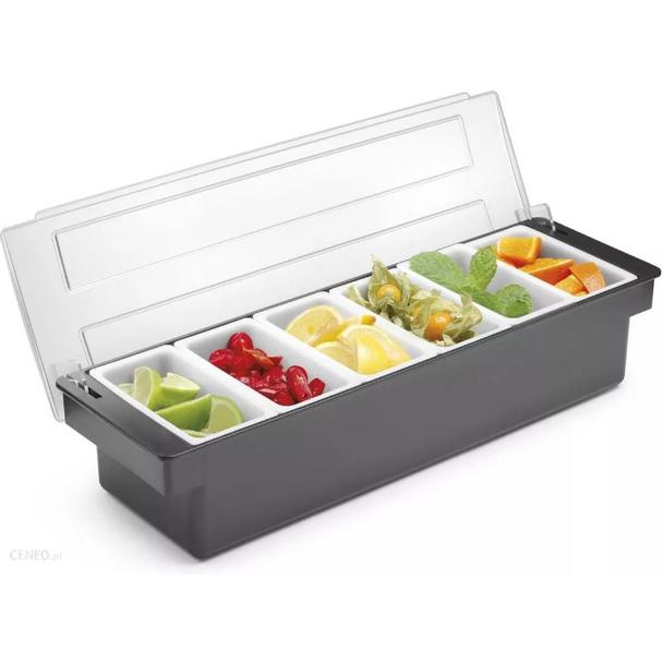 Pojemnik na owoce, 6 przegródek, plastik, czarny, 50x15x9cm