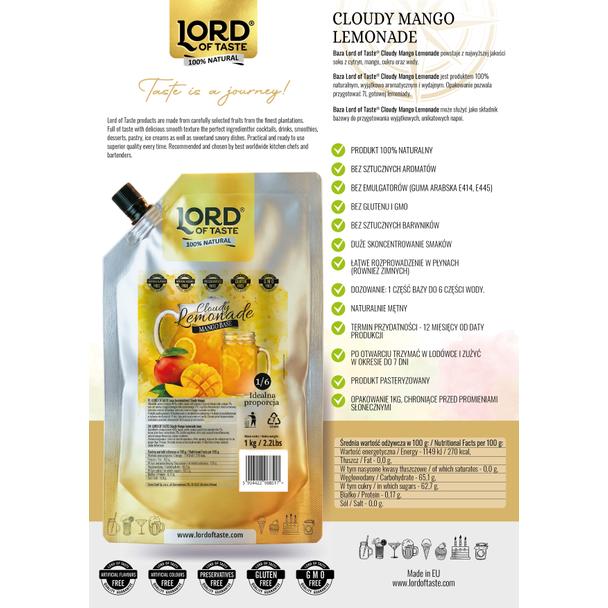 Syrop Lord of Taste baza lemoniadowa Cloudy Lemonade Mango 1kg.