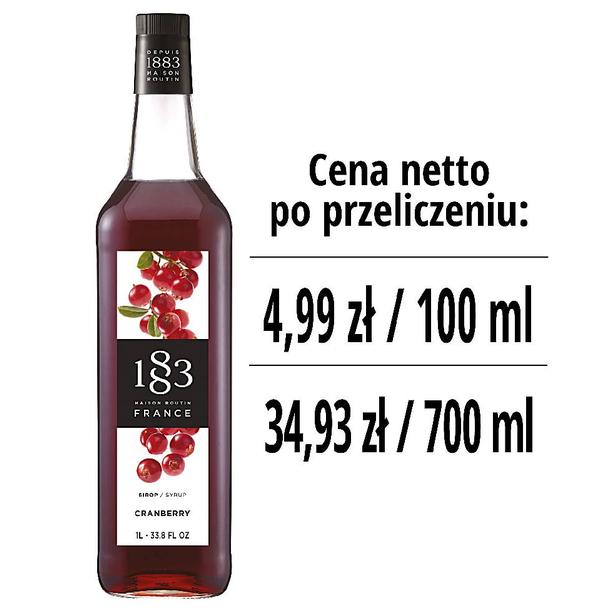 Syrop 1883 Routin Żurawina, szklana butelka 1L