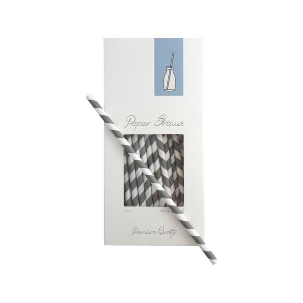 Słomki Rurki cocktailowe Jumbo papierowe, wzór biało-szare paski