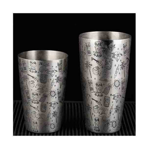 Shaker 2-częściowy Tin-Tin 700ml, obciążony, stal nierdzewna, wzór Tiki