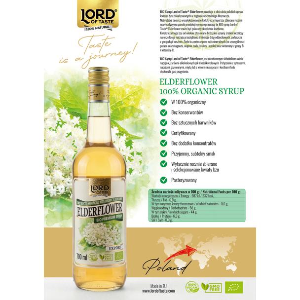 Syrop z Kwiatu Bzu (Elderflower) Premium BIO Lord of Taste 700ml