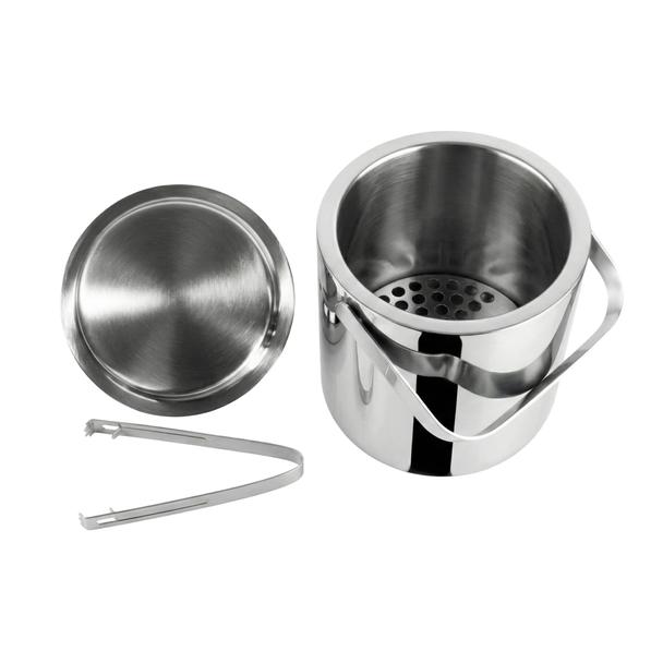 Pojemnik na lód stal nierdzewna ze szczypcami 1,3L