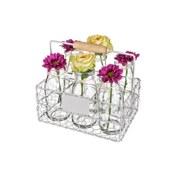 Koszyczek serwisowy metalowy biały z tabliczką 21x14x9,5cm