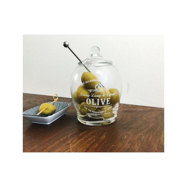 Słoik na oliwki szklany z łyżeczką 14,7cm