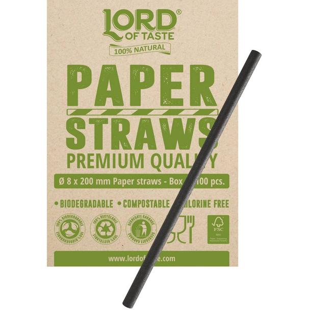 Słomki Rurki cocktailowe Jumbo papierowe 8x200mm, czarne (100szt.)