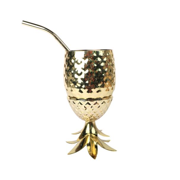 Tiki Mug Pineapple 455ml z rurką, stal nierdzewna, pozłacany-Ananas