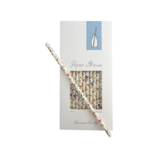 Słomki Rurki cocktailowe Jumbo, papierowe, wzór kwiatki, 25,5cm, 100szt