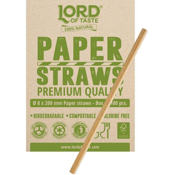 Słomki Rurki cocktailowe Jumbo papierowe 8x200mm, kolor kraft (100szt.)
