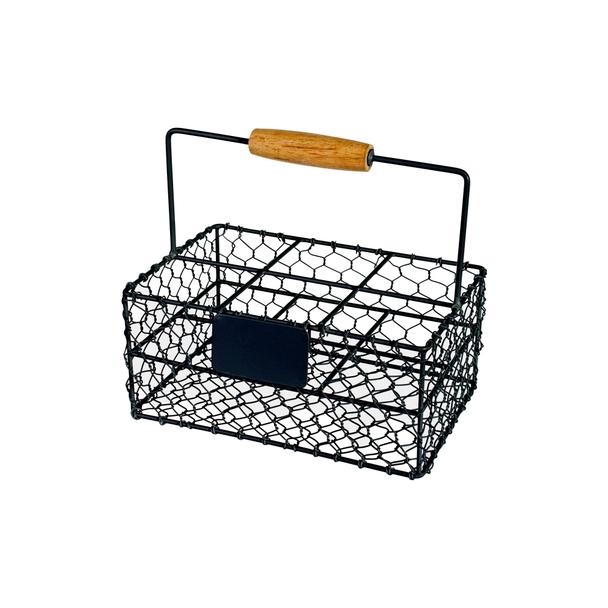 Koszyczek serwisowy metalowy czarny z tabliczką 21x14x9,5cm