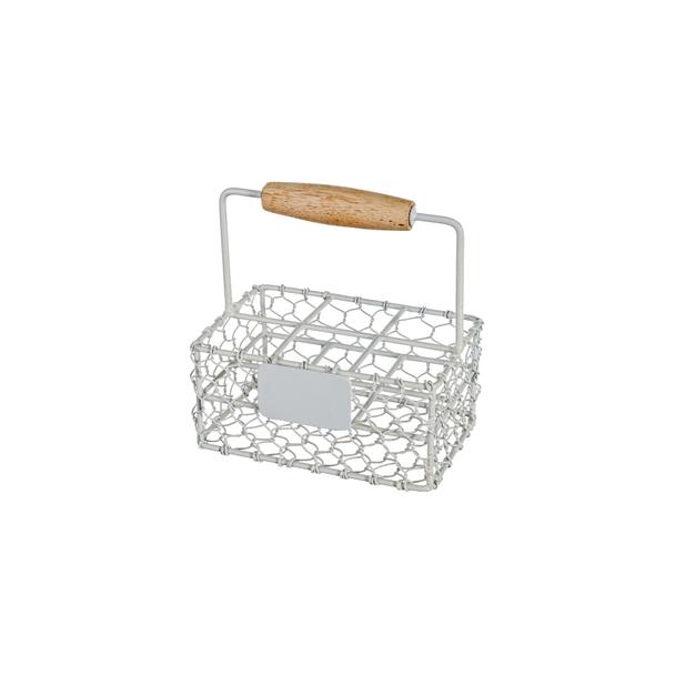 Koszyczek serwisowy metalowy biały z tabliczką 13x9x6cm