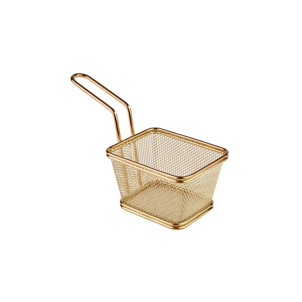 Koszyczek do serwowania potraw, prostokątny 10x8,5cm, stal nierdzewna, kolor złoty