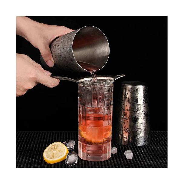 Shaker 2-częściowy Tin-Tin 700ml, obciążony, stal nierdzewna, wzór Tiki