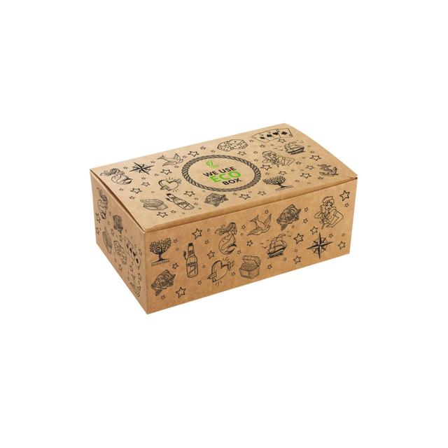 Pudełko kurczak duży z nadrukiem Tattoo 220x120x75mm, karton biało-brązowy, op.100 sztuk