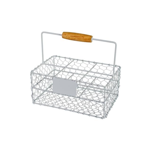 Koszyczek serwisowy metalowy biały z tabliczką 21x14x9,5cm