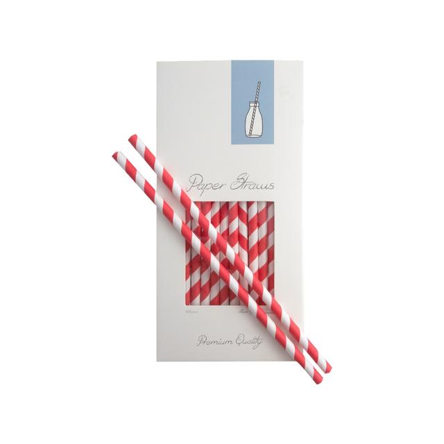 Słomki Rurki cocktailowe Jumbo, papierowe, wzór biało-czerwone paski