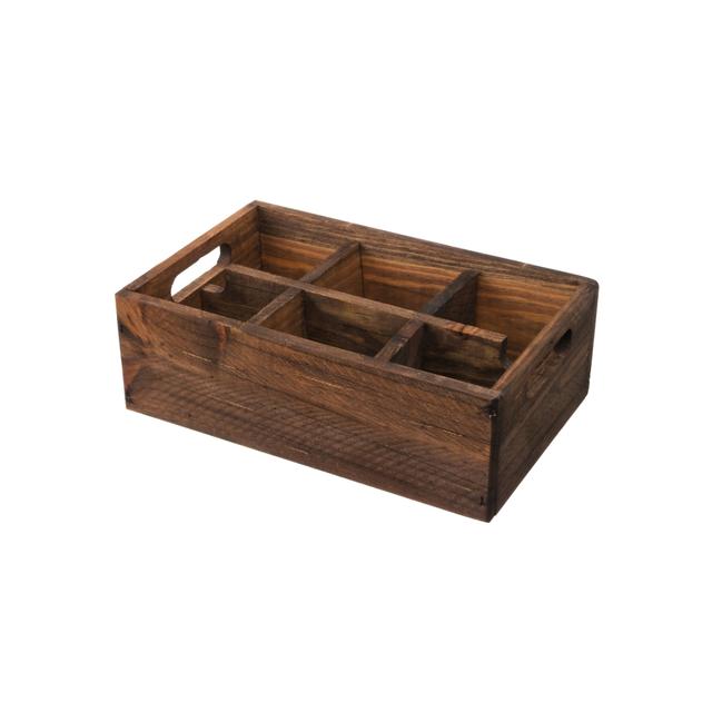 Pojemnik drewniany z 6 przegródkami, brązowy