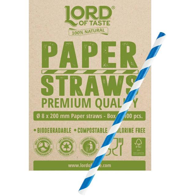 Słomki Rurki cocktailowe Jumbo papierowe 8x200mm, biało-niebieskie paski (100szt.)