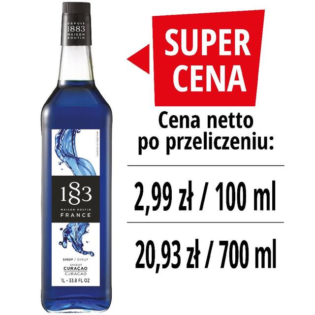 Syrop 1883 Routin Blue Curacao, szklana butelka 1L