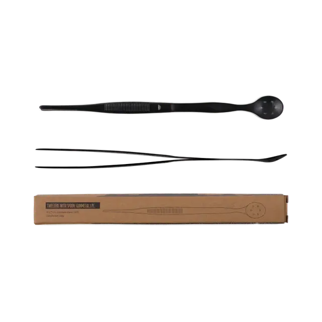 Pinceta, szczypce do owoców APS Ginza z łyżką barmańską, stal nierdzewna 27cm, kolor czarny metallic (Gun Metal)