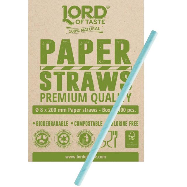 Słomki Rurki cocktailowe Jumbo papierowe 8x200mm, pastelowe niebieskie (100szt.)