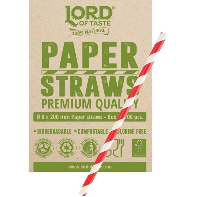 Słomki Rurki cocktailowe Jumbo papierowe 8x200mm, biało-czerwone paski (100szt)